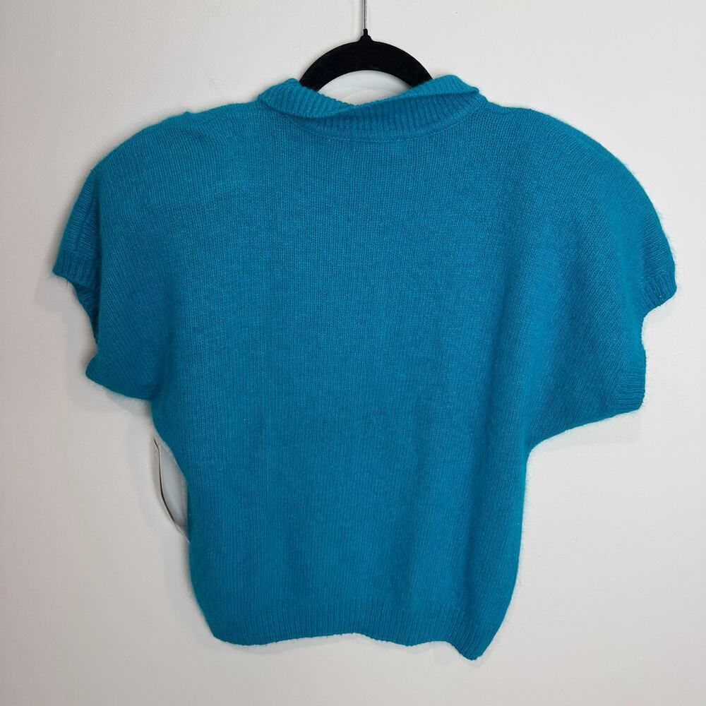 Vintage Teal Blue NEW Button Down Silk Blend Sweater Medium - Picture 6 of 8